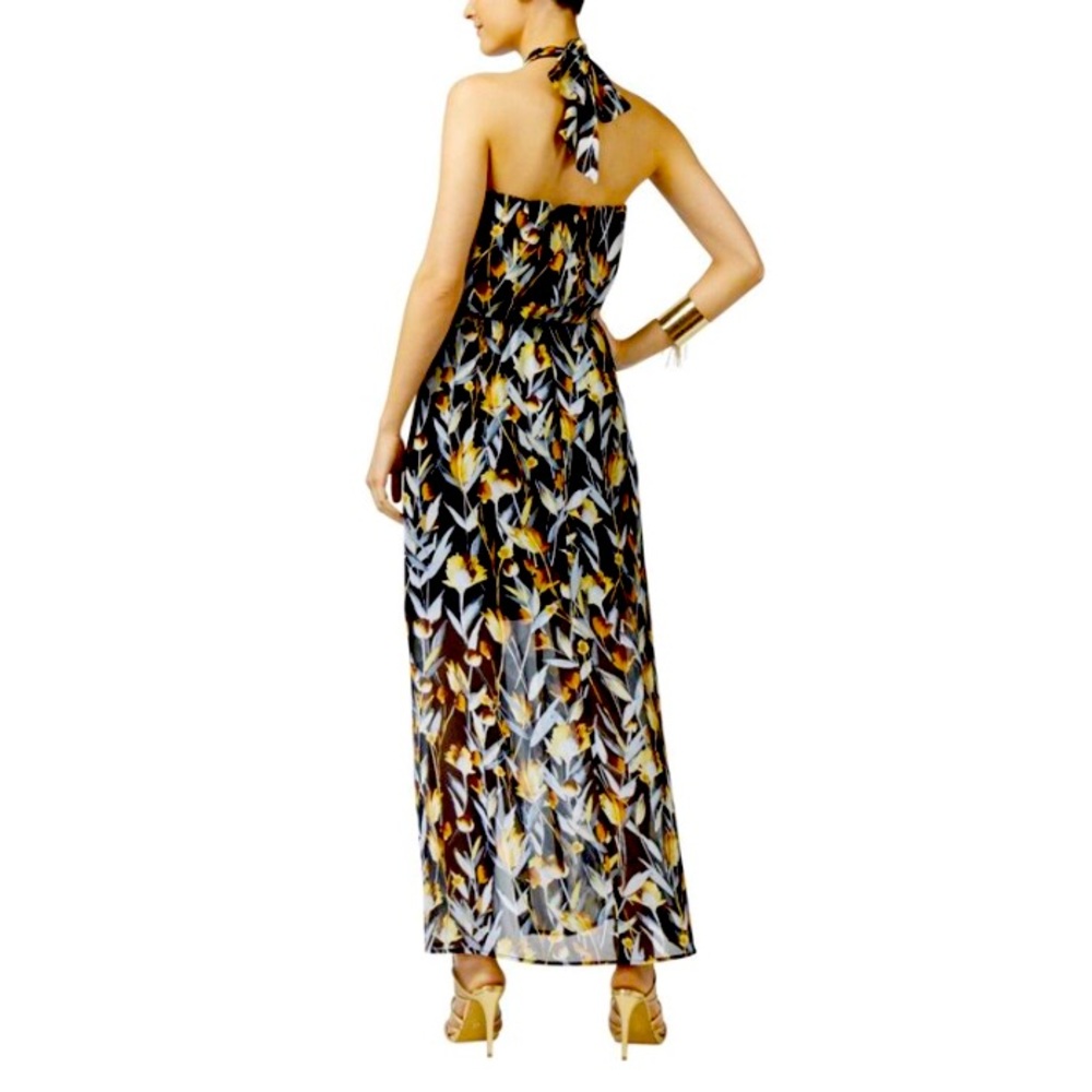 Thalia Sodi Women's Maxi Dress - Black and Gold Leaf Print